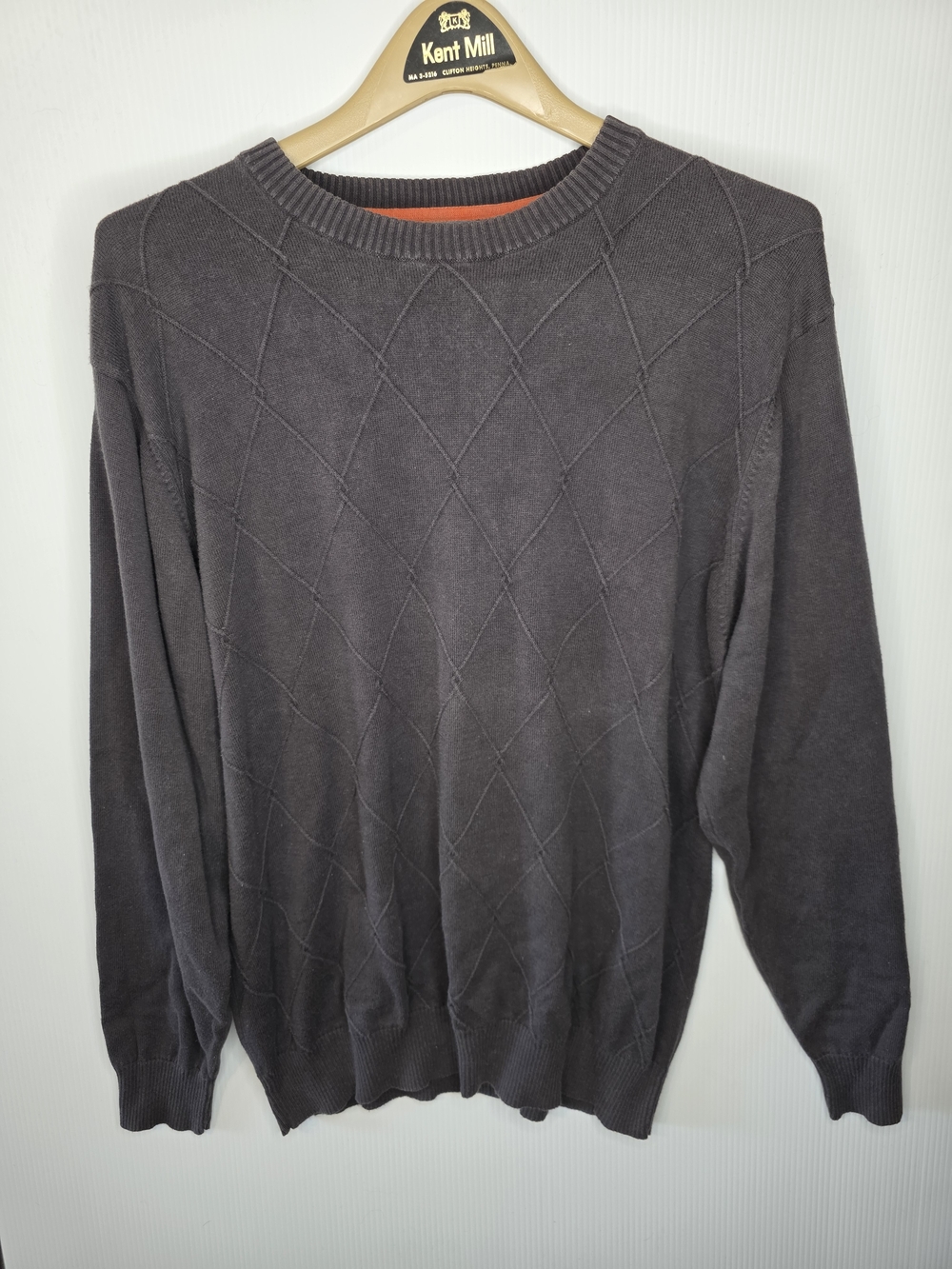 Oscar de la Renta Brown Cotton Diamond Knit Sweater Large